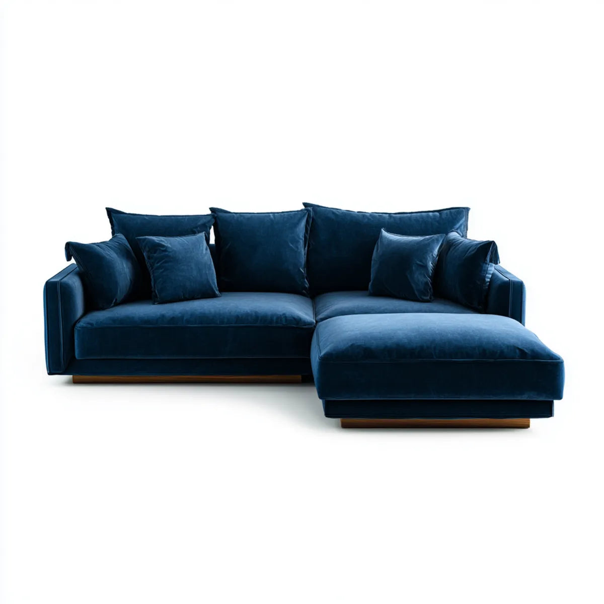 Canapé d'angle 4 places bleu nuit en velours polyester avec méridienne droite 280 x 170 x 85 cm
