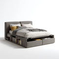 Lit double avec rangement gris 160 x 200 cm en MDF et polyester rectangulaire