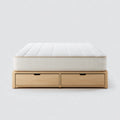 Lit avec rangement 160 x 200 cm chêne clair et beige en MDF et polyester avec matelas rectangulaire
