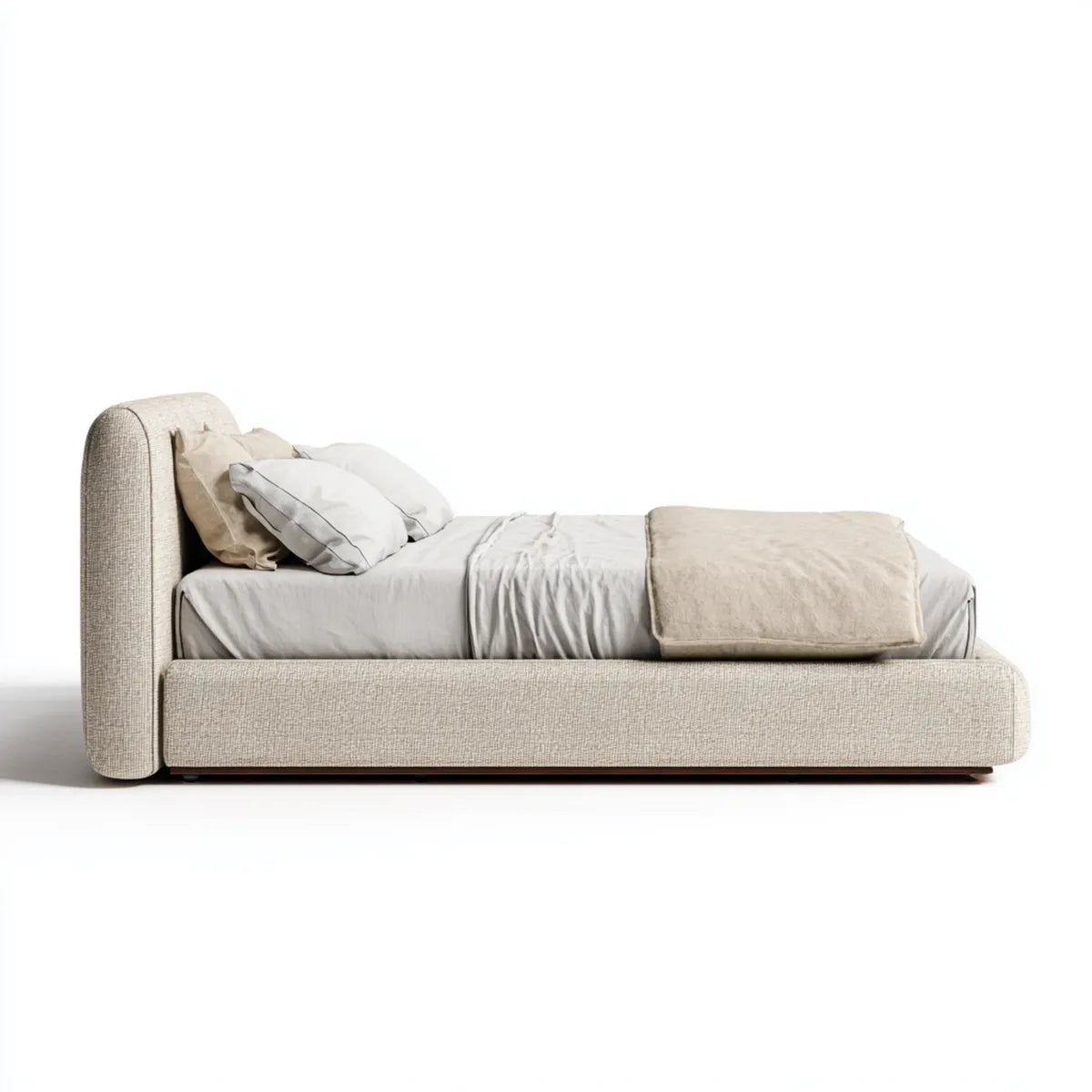Lit double rembourré beige 160 x 200 cm en polyester forme rectangulaire