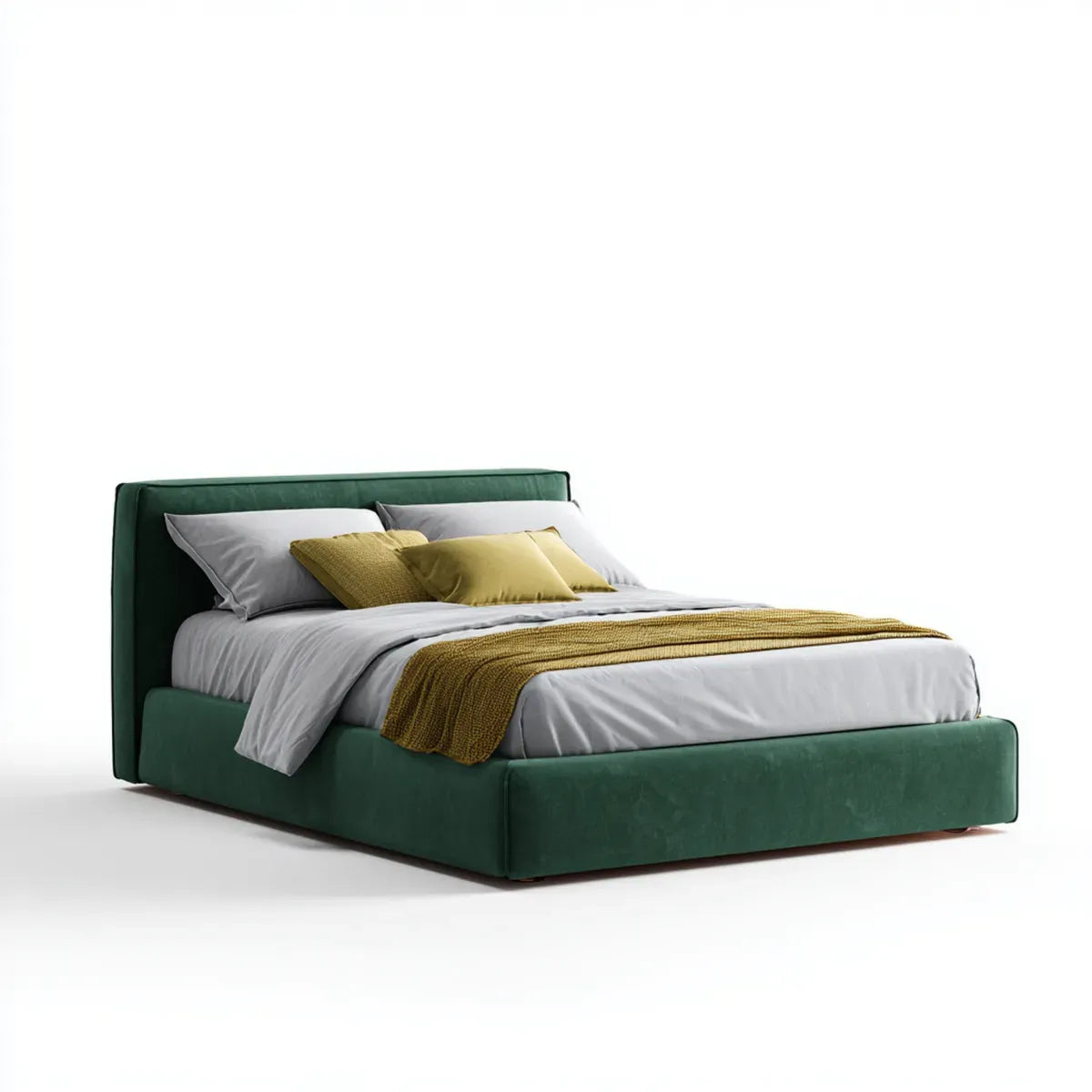Lit double avec tête de lit vert 160 x 200 cm velours polyester rectangulaire
