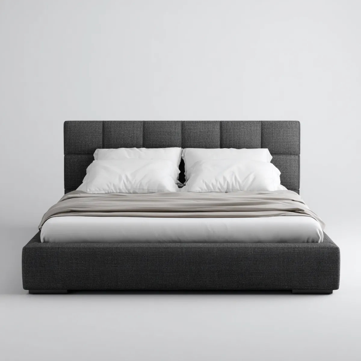 Lit double rembourré gris anthracite 160 x 200 cm polyester rectangulaire