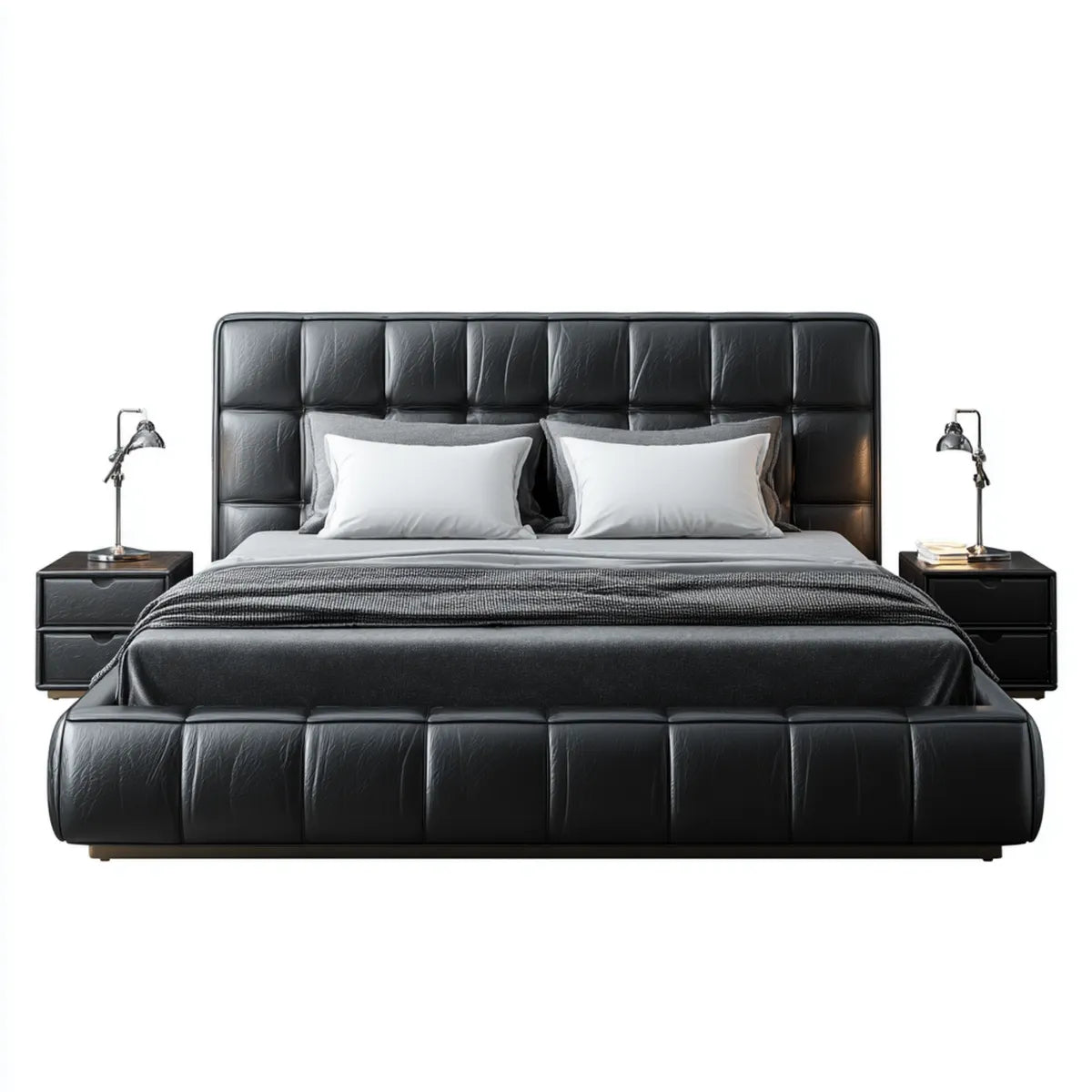 Lit double avec tête de lit capitonnée noir 180 x 200 cm en similicuir PU rectangulaire