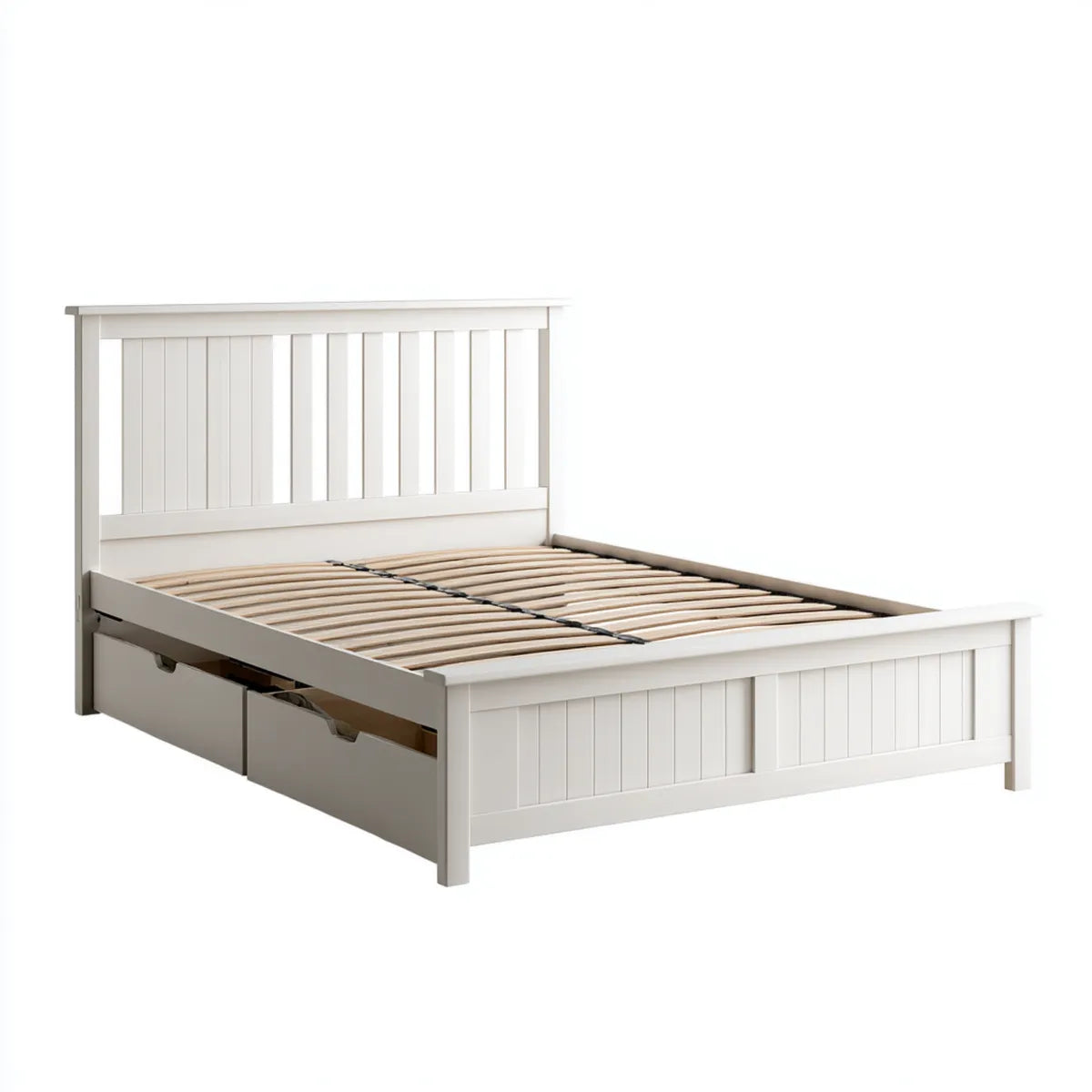 Lit double avec rangement blanc 160 x 200 cm en pin massif rectangulaire