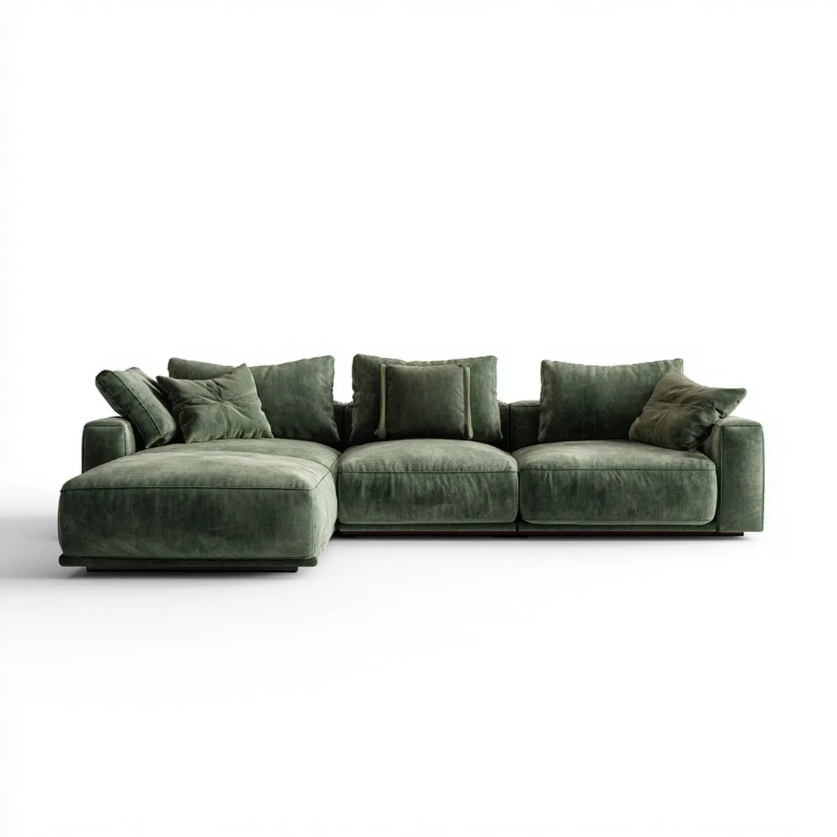 Canapé d'angle gauche 3 places vert foncé en velours de polyester 290 x 170 x 85 cm
