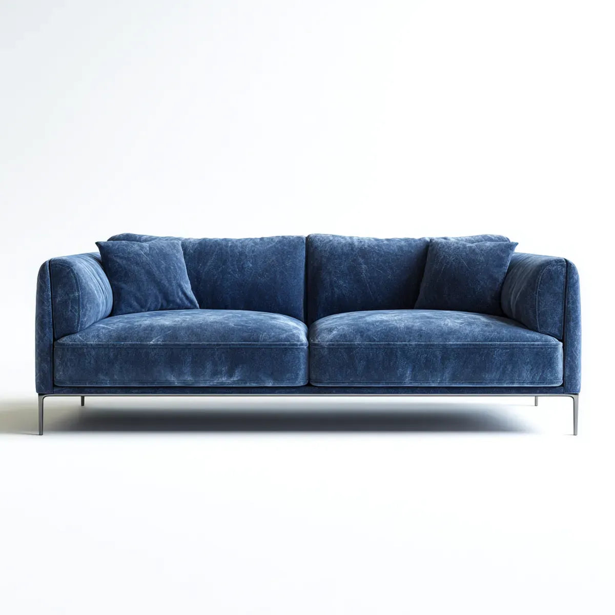 Canapé droit 3 places bleu nuit en velours de polyester 220 x 90 x 85 cm
