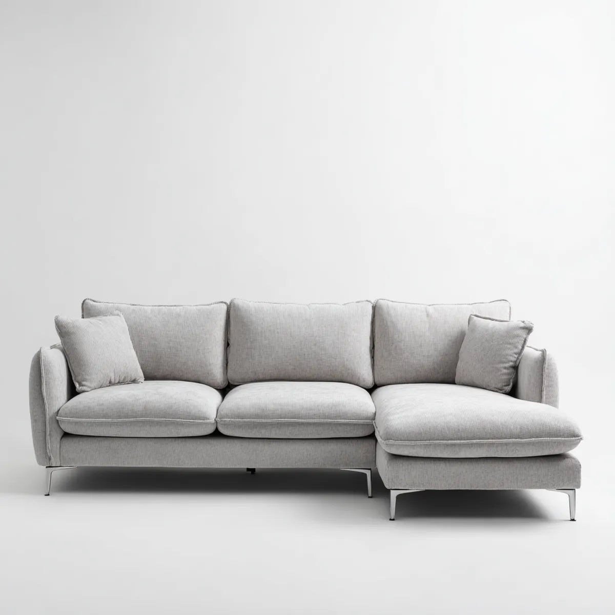 Canapé d'angle 3 places gris clair en polyester avec méridienne droite 260 x 160 x 85 cm