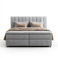 Lit double boxspring gris en velours polyester avec tête de lit capitonnée 180 x 200 cm