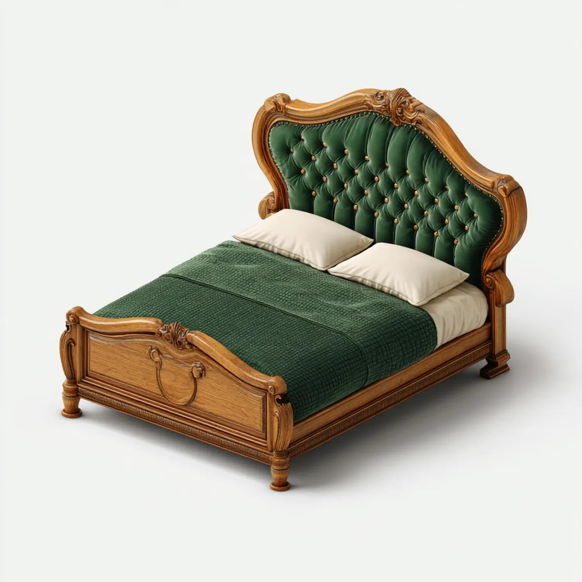 Lit double capitonné vert et brun 160 x 200 cm en bois massif et similicuir PU rectangulaire