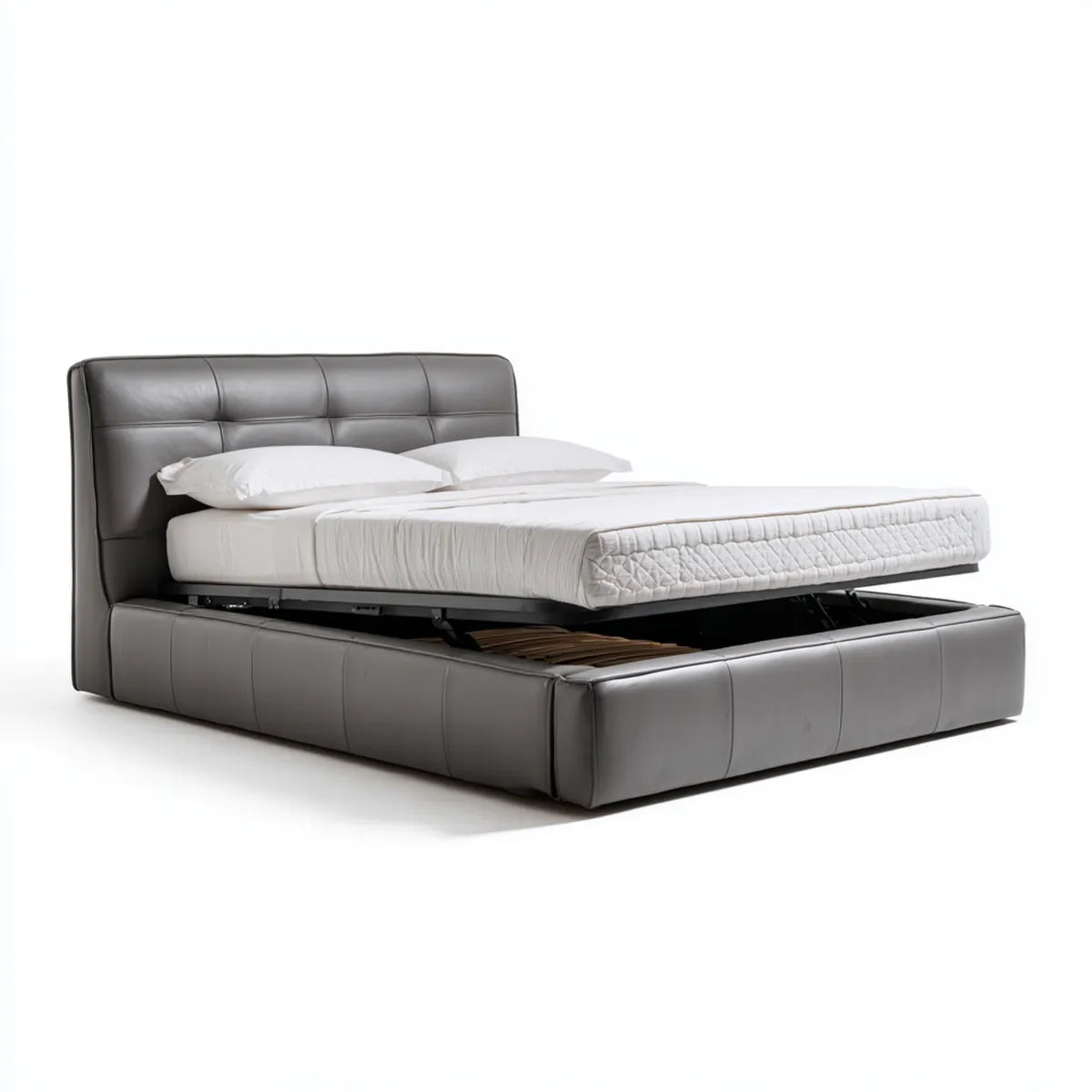 Lit coffre 160 x 200 cm gris en similicuir PU avec tête de lit capitonnée rectangulaire